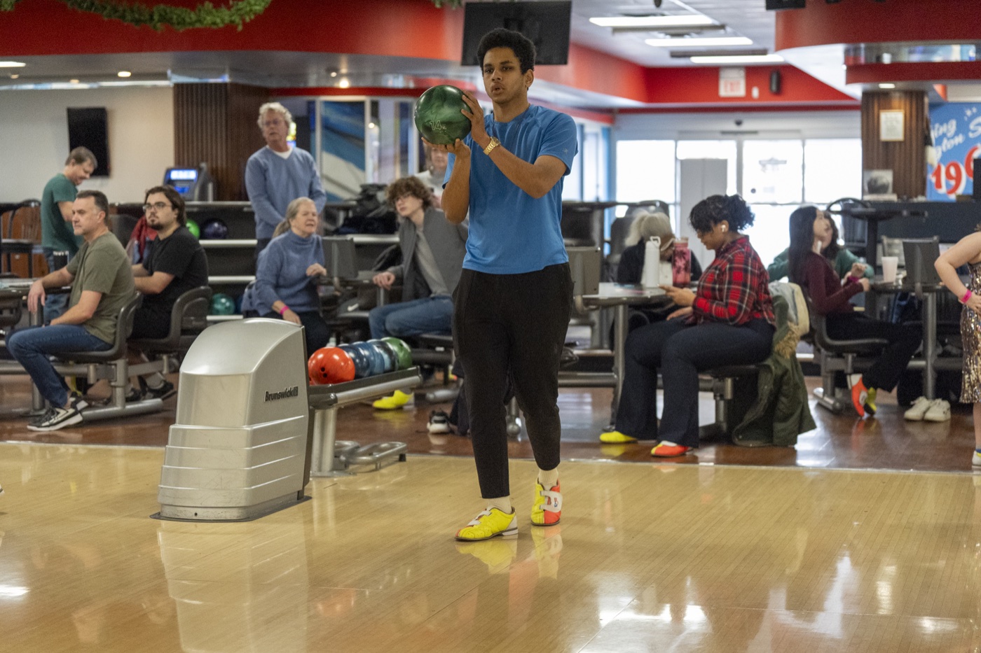 Bowler preparing to bowl at Southland Lanes